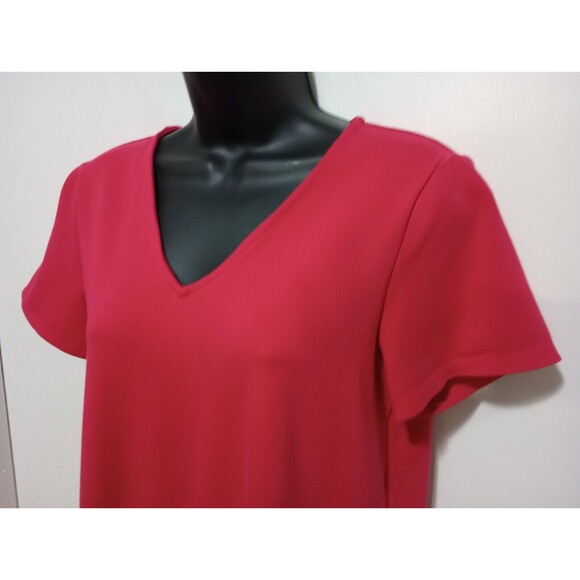 Draper James Size Small Pink Short Sleeve Solid Flounce Shift Dress V Neck - Picture 4 of 10
